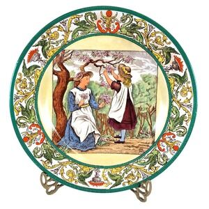 Antique Wedgwood Month Plate "May" Mother Girl Vibrant Green Florentine Etruria